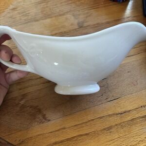 Vintage USQMC April 24, 1941 Mckisil Gravy Boat‎ White Thick Chunky Stoneware